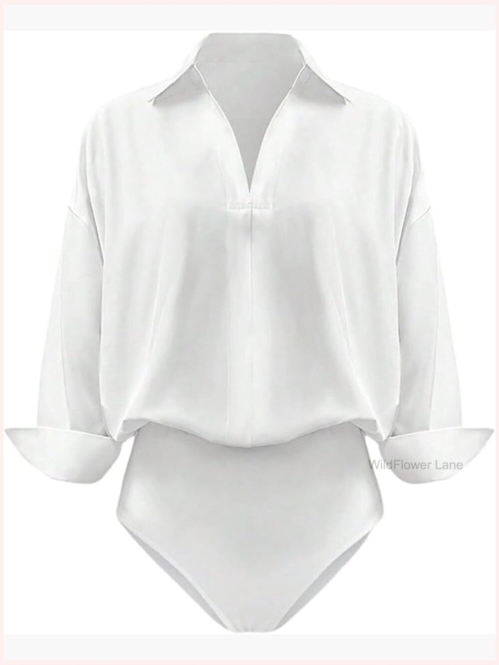 Bodysuit 3/4 Sleeve V Neck Shirt Blouse Work Office Top